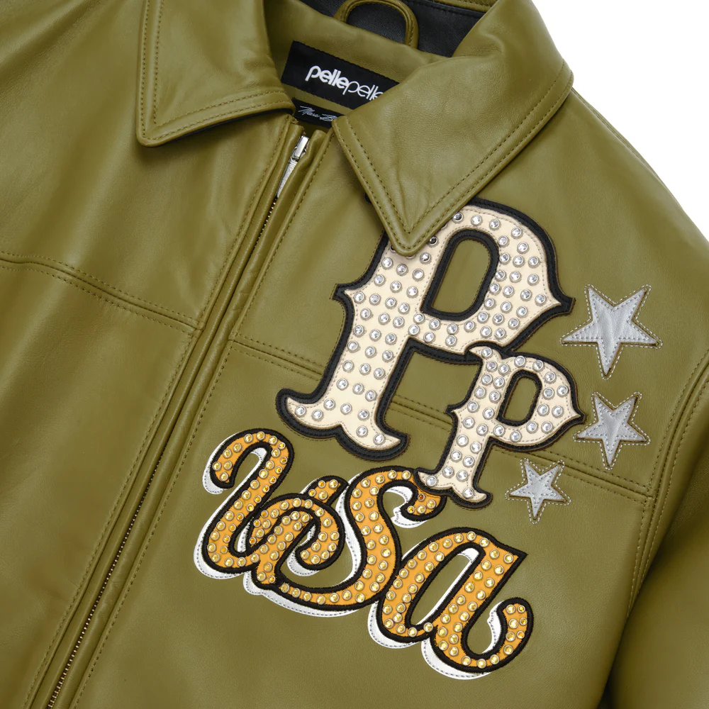 Pelle Pelle Stars and Stripes Olive Leather Jacket view 5