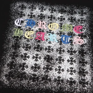 Black Chrome Hearts Embroidery Letter Logo T-Shirt view 4