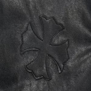 Jet Black Leather Jacket With Shirt Collar | Chrome Hearts view 3