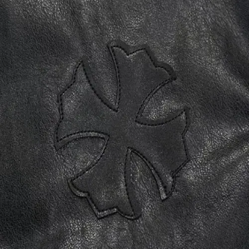 Jet Black Leather Jacket With Shirt Collar | Chrome Hearts view 3