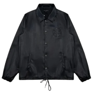 Jet Black Leather Jacket With Shirt Collar | Chrome Hearts