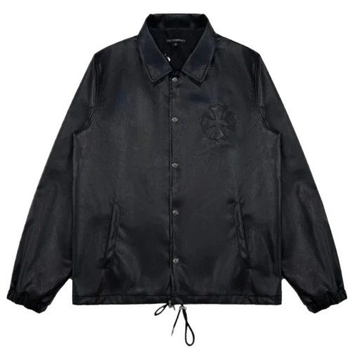 Jet Black Leather Jacket With Shirt Collar | Chrome Hearts