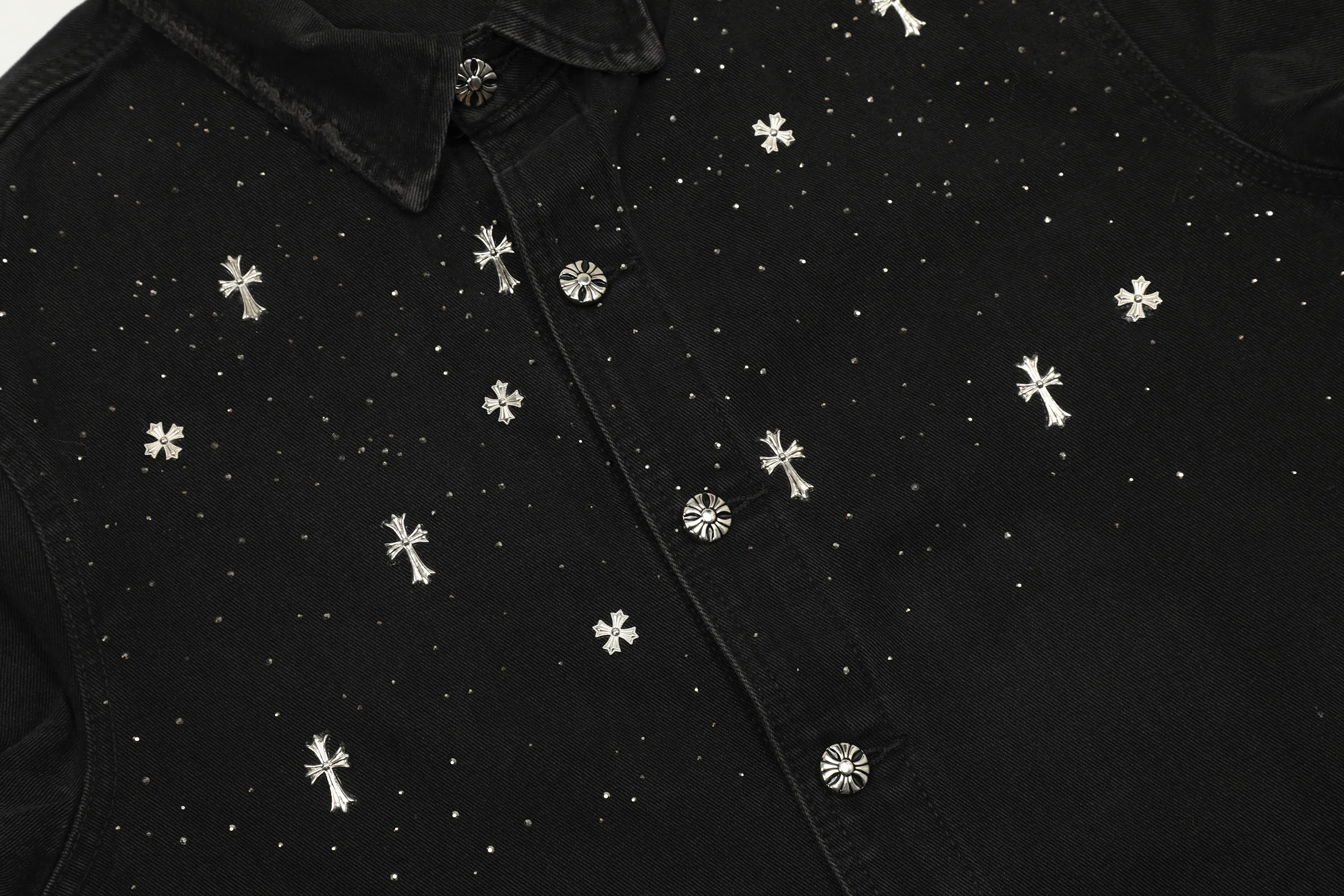Chrome Hearts Cross Studs Black Denim Shirt view 4