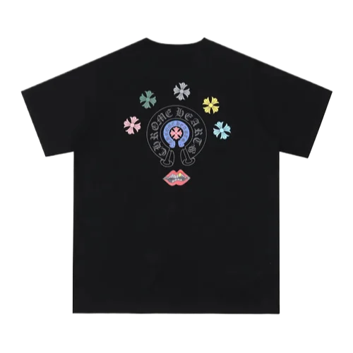 Classic Chrome Hearts Multi Logo and Lips Design Black Tee