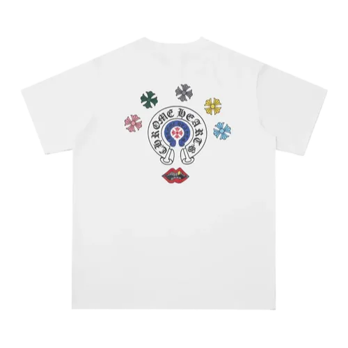 Classic Chrome Hearts Multi Logo and Lips Design White Tee