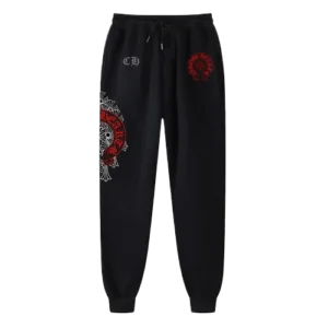 Chrome Hearts Red Horse Shoe Cemetry Cross Dagger Sweatpants/Joggers