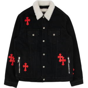 Leather Patch Shearling Denim Trucker | Chrome Hearts