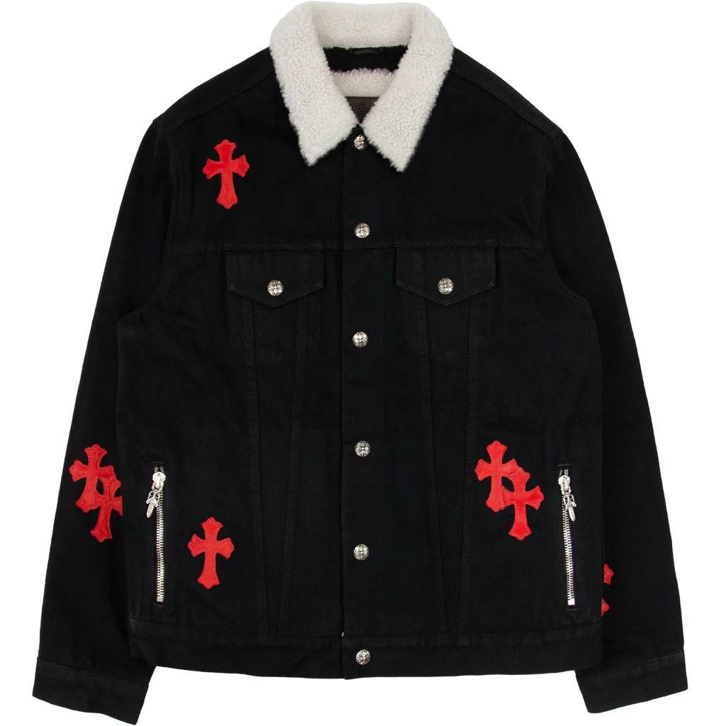 Leather Patch Shearling Denim Trucker | Chrome Hearts