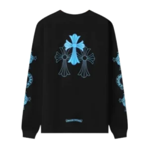 Chrome Hearts Blue Cross Floral Black Long Sleeve T-Shirt