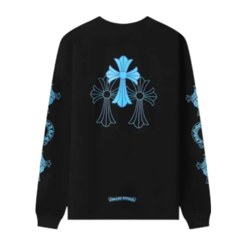 Chrome Hearts Blue Cross Floral Black Long Sleeve T-Shirt