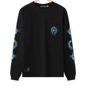 Chrome Hearts Blue Cross Floral Black Long Sleeve T-Shirt view 2