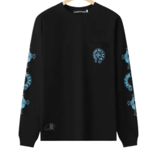 Chrome Hearts Blue Cross Floral Black Long Sleeve T-Shirt view 2