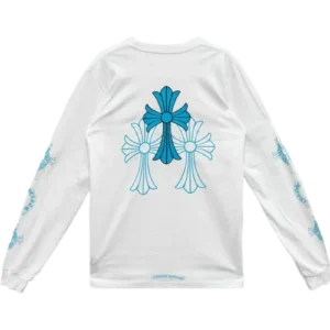 Chrome Hearts Blue Cross Floral White Long Sleeve T-Shirt