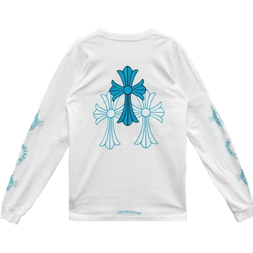 Chrome Hearts Blue Cross Floral White Long Sleeve T-Shirt