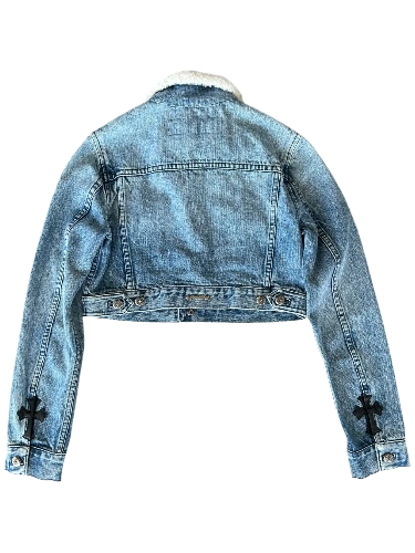 Chrome Hearts Blue Shearling Women Denim Jacket view 2