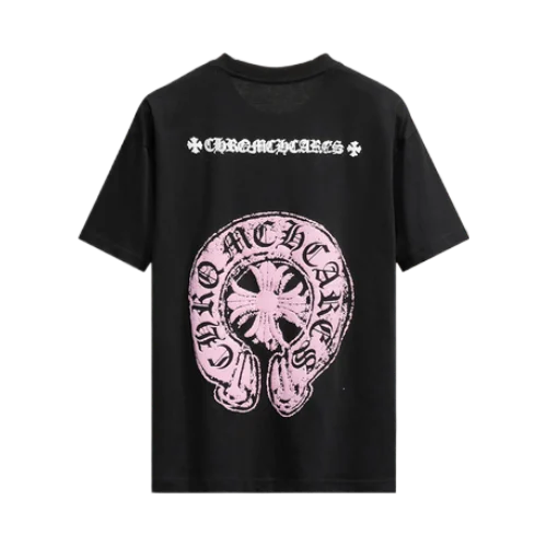 Stylish Chrome Hearts Pink Logo Drop Sleeve Tee