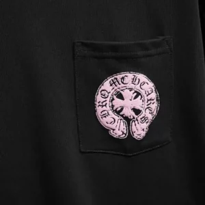 Stylish Chrome Hearts Pink Logo Drop Sleeve Tee view 3