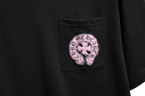Stylish Chrome Hearts Pink Logo Drop Sleeve Tee view 3