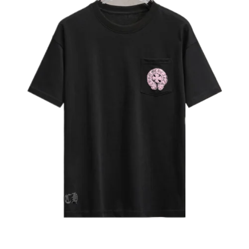 Stylish Chrome Hearts Pink Logo Drop Sleeve Tee view 2