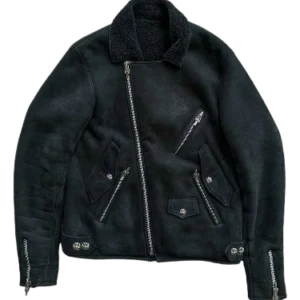 Chrome Hearts Black Shearling Biker Leather Jacket