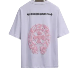 Stylish Chrome Hearts Pink Logo Drop Sleeve Tee