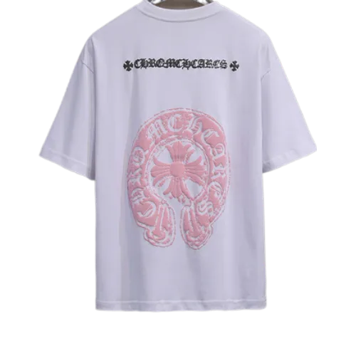 Stylish Chrome Hearts Pink Logo Drop Sleeve Tee