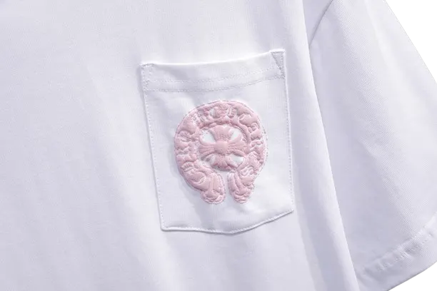 Stylish Chrome Hearts Pink Logo Drop Sleeve Tee view 5