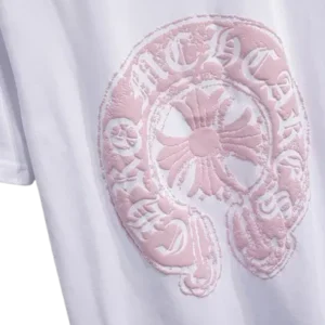 Stylish Chrome Hearts Pink Logo Drop Sleeve Tee view 4