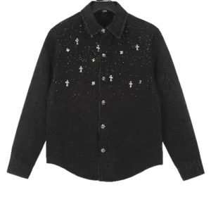 Chrome Hearts Cross Studs Black Denim Shirt