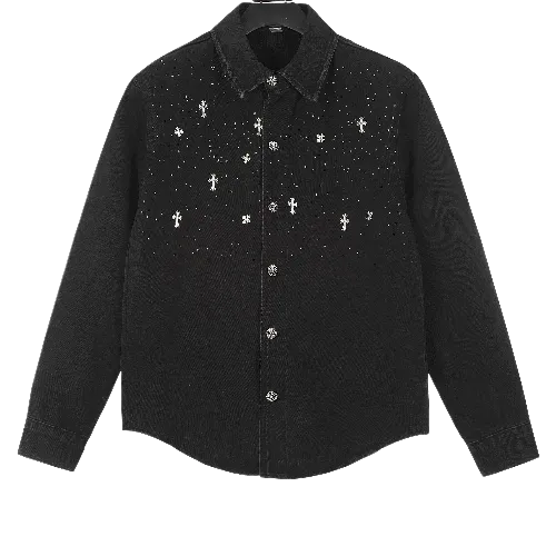 Chrome Hearts Cross Studs Black Denim Shirt