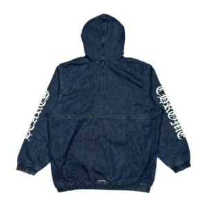 Chrome Hearts Triple White Cross Patch Half Zip Denim Hoodie view 2