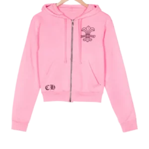 Chrome Hearts Logo Girl Zip-Up Pink Hoodie view 2