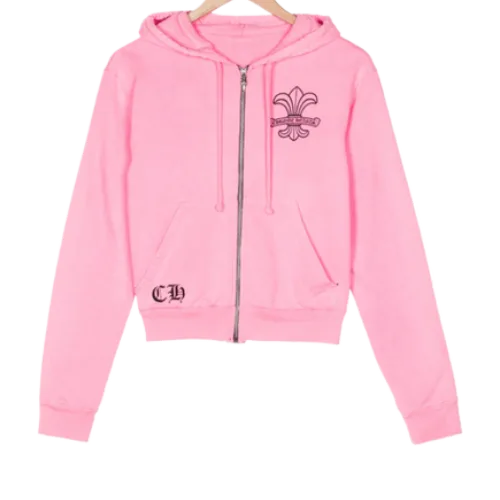 Chrome Hearts Logo Girl Zip-Up Pink Hoodie view 2