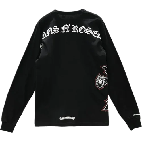 Chrome Hearts Gun N' Roses Black Cross Embroidery Logo Long Sleeve Tee