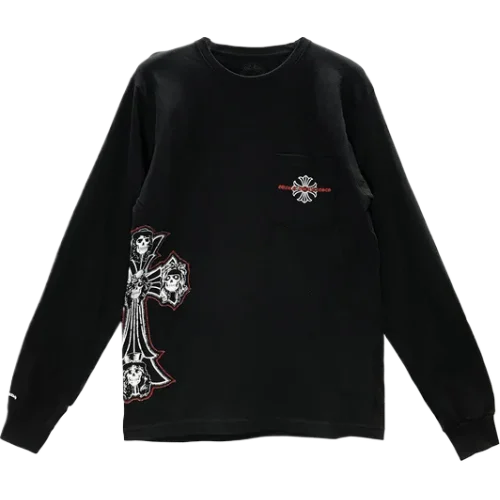 Chrome Hearts Gun N' Roses Black Cross Embroidery Logo Long Sleeve Tee view 2