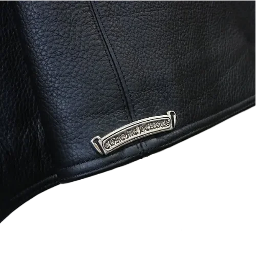 Claw Button Hunting Chrome Hearts Leather Jacket Black view 4