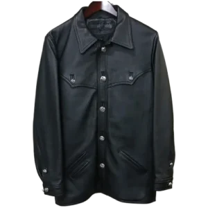 Claw Button Hunting Chrome Hearts Leather Jacket Black