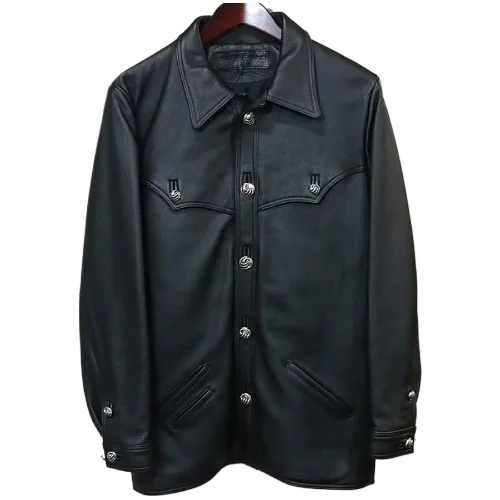Claw Button Hunting Chrome Hearts Leather Jacket Black
