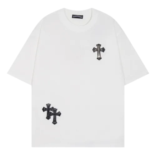 Chrome Hearts Leather Cross Short Sleeved T-Shirt