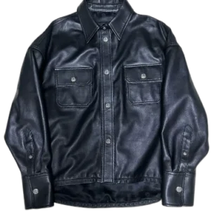 Shirt Style Chrome Hearts Leather Jacket with Silver Buttons