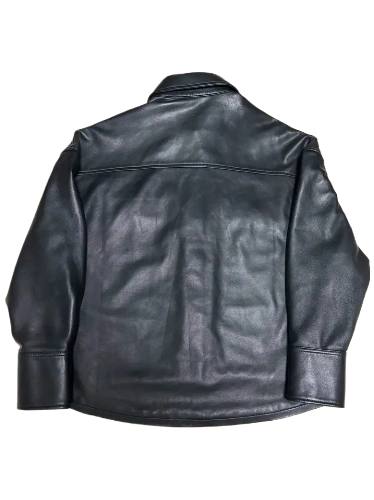 Shirt Style Chrome Hearts Leather Jacket with Silver Buttons view 2
