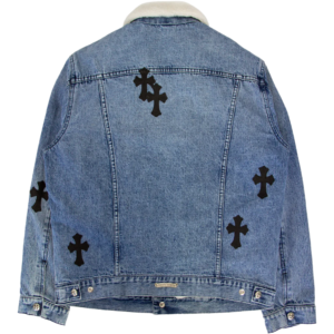 Leather Patch Shearling Blue Denim Trucker | Chrome Hearts view 2