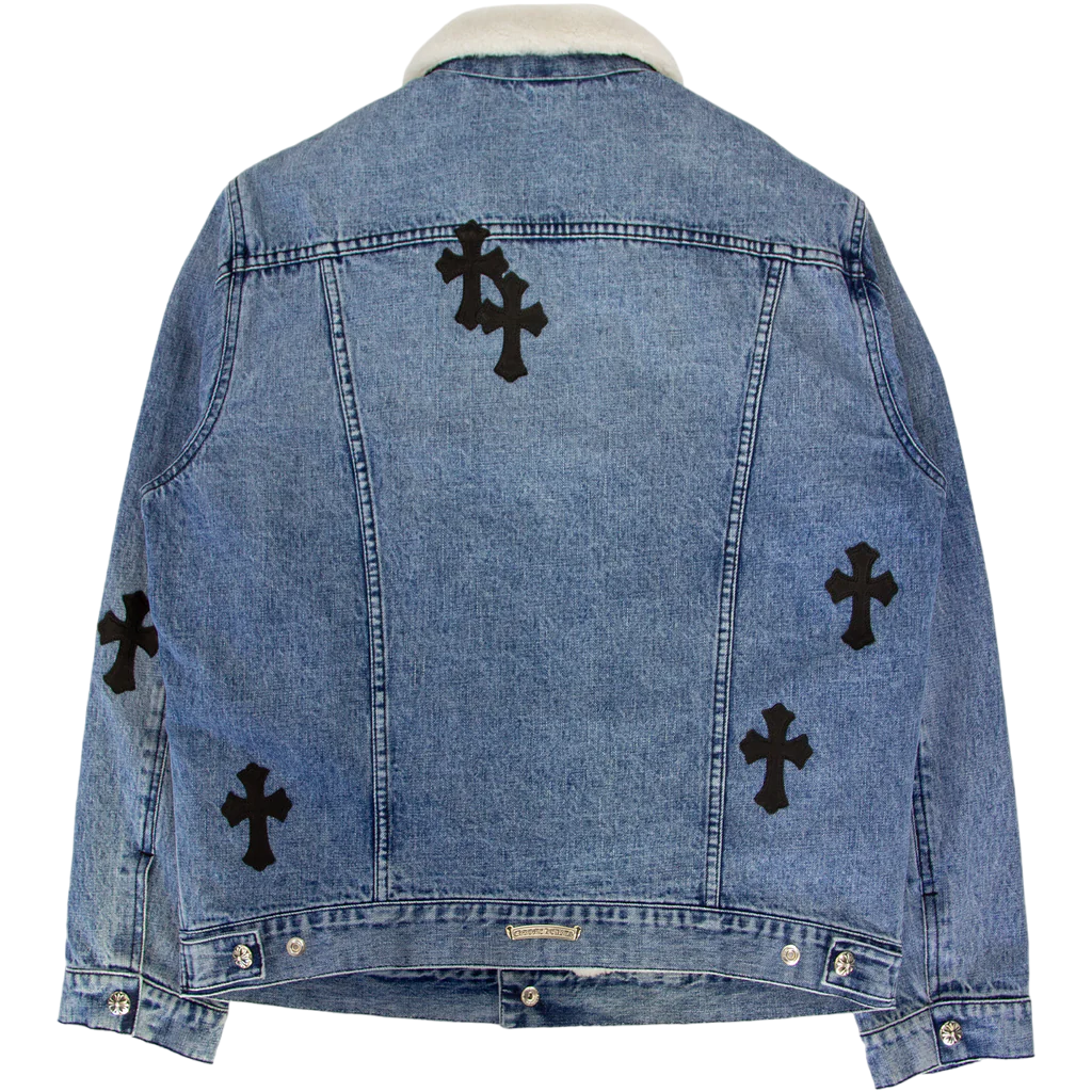 Leather Patch Shearling Blue Denim Trucker | Chrome Hearts view 2