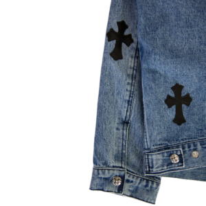 Leather Patch Shearling Blue Denim Trucker | Chrome Hearts view 3