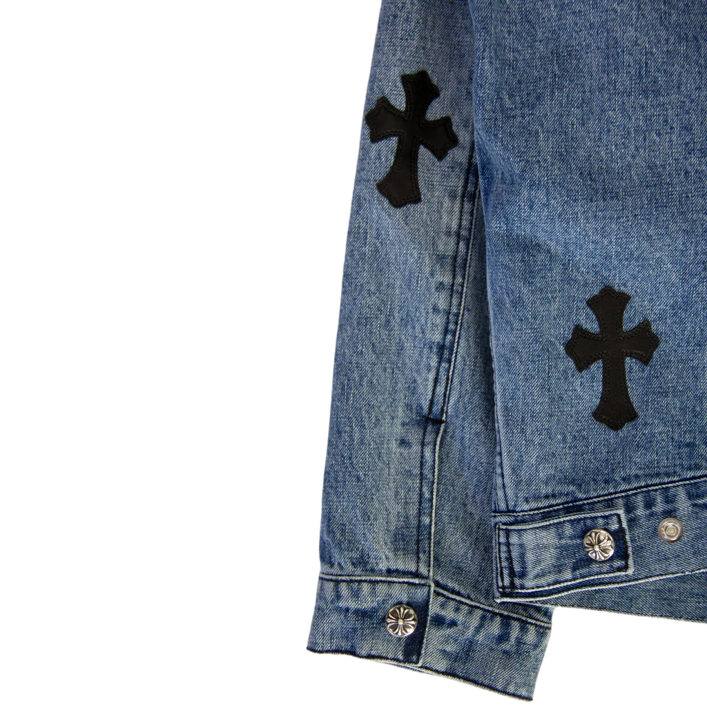 Leather Patch Shearling Blue Denim Trucker | Chrome Hearts view 3