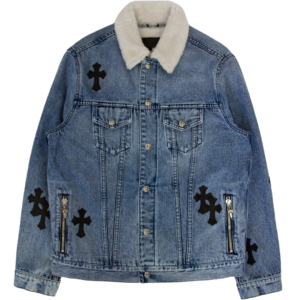 Leather Patch Shearling Blue Denim Trucker | Chrome Hearts