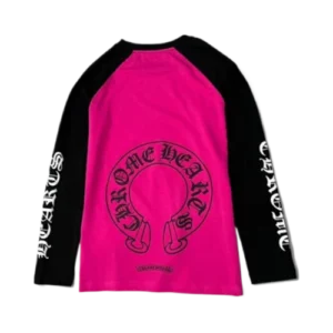 Bold Chrome Hearts White Neck Logo Baseball Long Sleeve Pink Tee