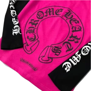 Bold Chrome Hearts White Neck Logo Baseball Long Sleeve Pink Tee view 3