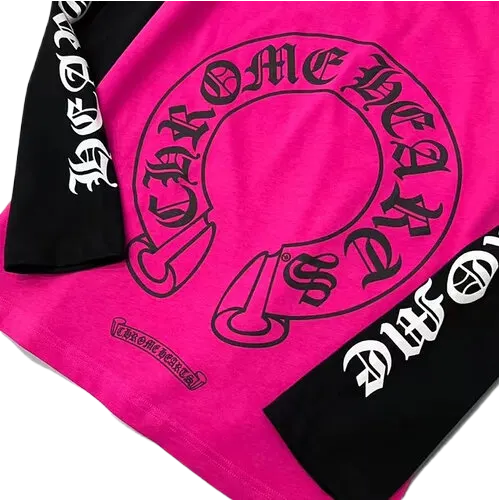 Bold Chrome Hearts White Neck Logo Baseball Long Sleeve Pink Tee view 3