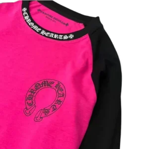 Bold Chrome Hearts White Neck Logo Baseball Long Sleeve Pink Tee view 4